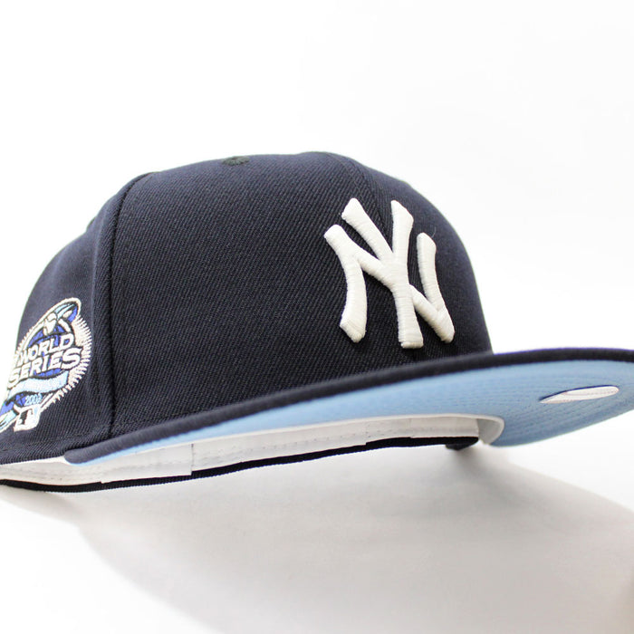 New York Yankees 2003 World Series New Era 59Fifty Fitted Hat (Glow in the Dark Navy Sky Blue Under Brim)