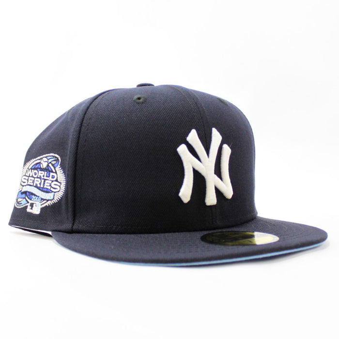 New York Yankees 2003 World Series New Era 59Fifty Fitted Hat (Glow in the Dark Navy Sky Blue Under Brim)