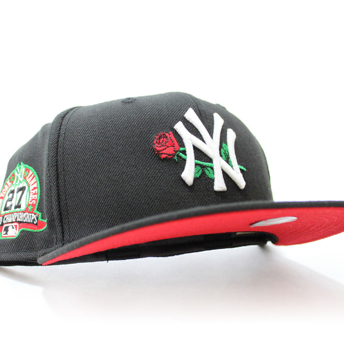 New York Yankees Rose 27 World Championships 59Fifty New Era Fitted Hat (Black Red Under Brim)