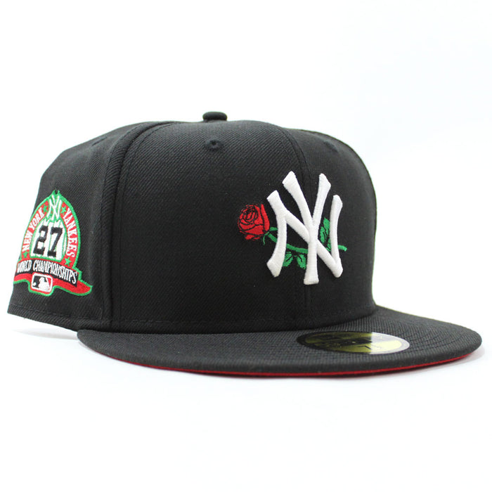 New York Yankees Rose 27 World Championships 59Fifty New Era Fitted Hat (Black Red Under Brim)