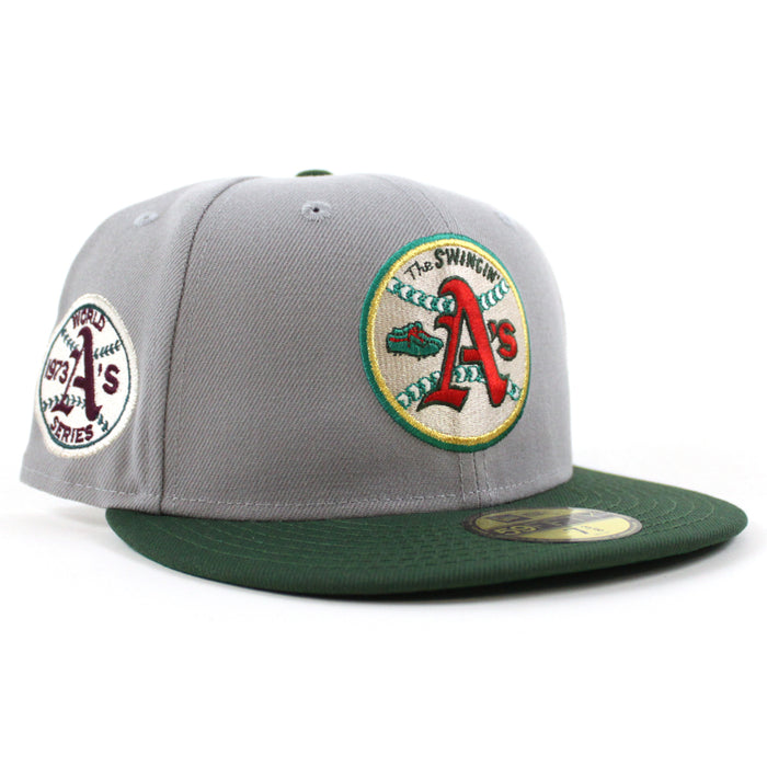 Oakland Athletics 1973 World Series New Era 59Fifty Fitted Hat (Gray Dark Green Green Under Brim)