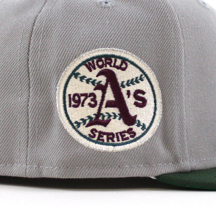 Oakland Athletics 1973 World Series New Era 59Fifty Fitted Hat (Gray Dark Green Green Under Brim)