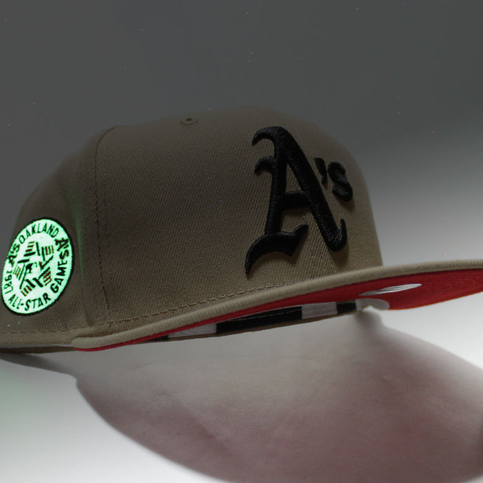 Oakland Athletics 1987 All Star Game New Era 59Fifty Fitted Hat (Glow in the Dark Camel Red Under Brim)