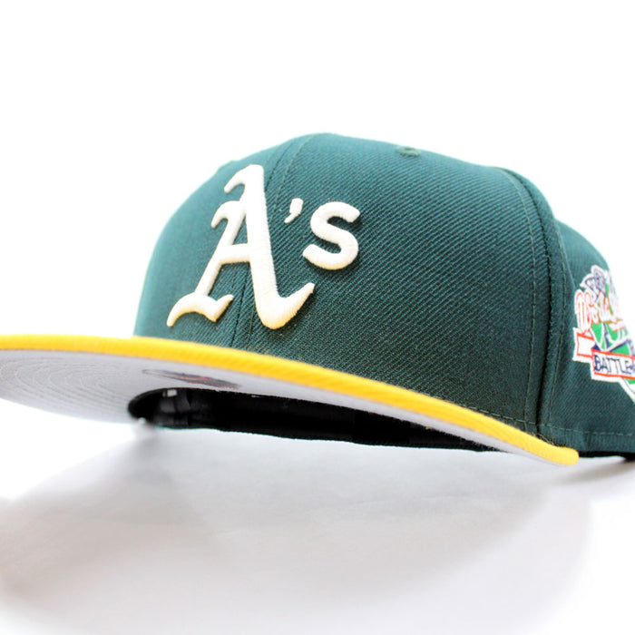 Oakland Athletics 1989 World Series New Era 59Fifty Fitted Hat (BATTLE OF THE BAY Green Yellow & Gray Under Brim)