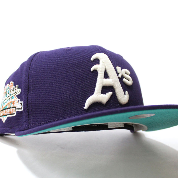 Oakland Athletics 1989 World Series New Era 59Fifty Fitted Hat (Glow in the Dark Purple Teal Under Brim)