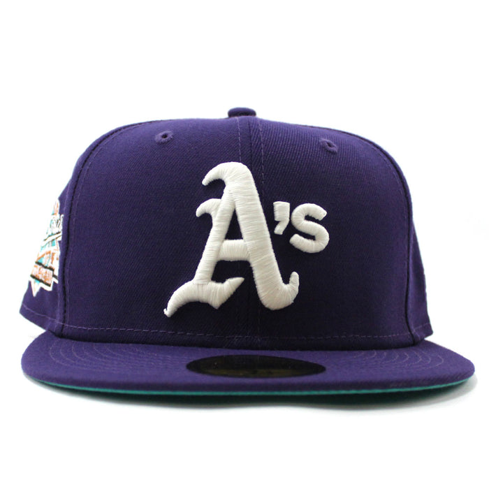 Oakland Athletics 1989 World Series New Era 59Fifty Fitted Hat (Glow in the Dark Purple Teal Under Brim)