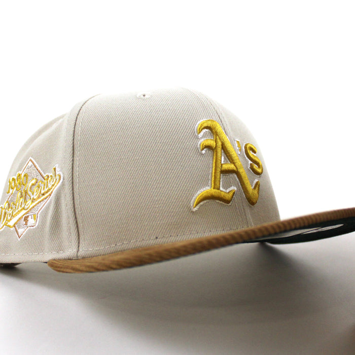 Oakland Athletics 2022 5950 CORD VISOR New Era Fitted Hat (Corduroy Green Under Brim)