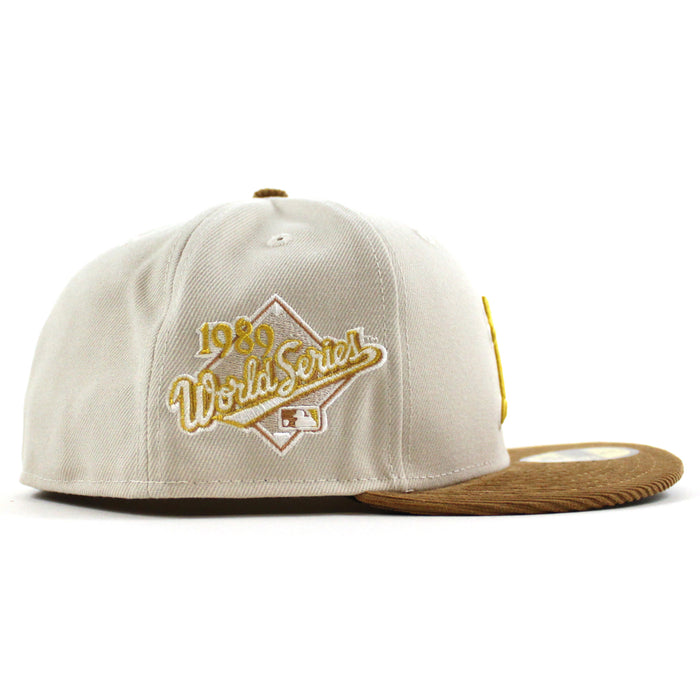 Oakland Athletics 2022 5950 CORD VISOR New Era Fitted Hat (Corduroy Green Under Brim)