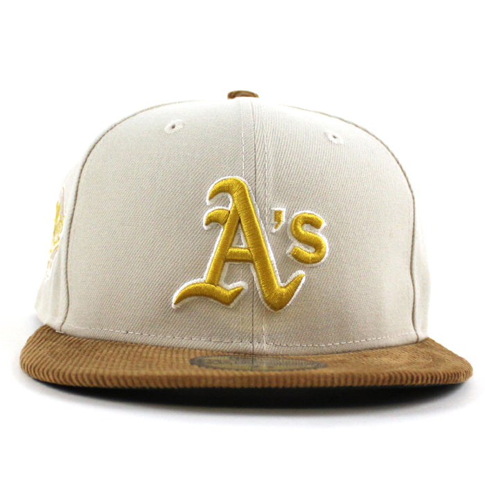 Oakland Athletics 2022 5950 CORD VISOR New Era Fitted Hat (Corduroy Green Under Brim)