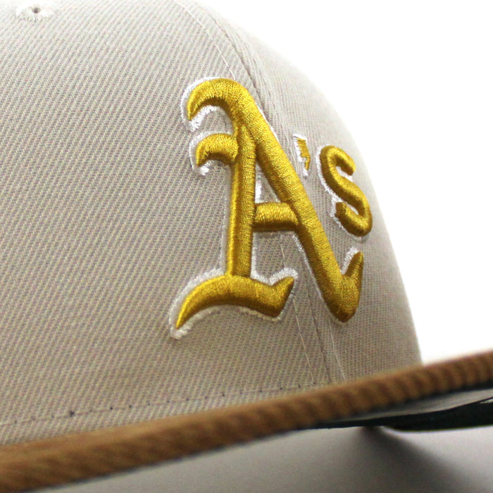 Oakland Athletics 2022 5950 CORD VISOR New Era Fitted Hat (Corduroy Green Under Brim)