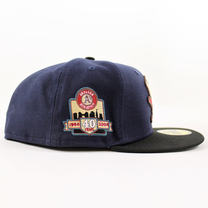 Oakland Athletics 40 YEARS New Era 59Fifty Fitted Hat (NIGHT SHIFT NAVY BLACK PINE NEEDLE GREEN Under Brim)