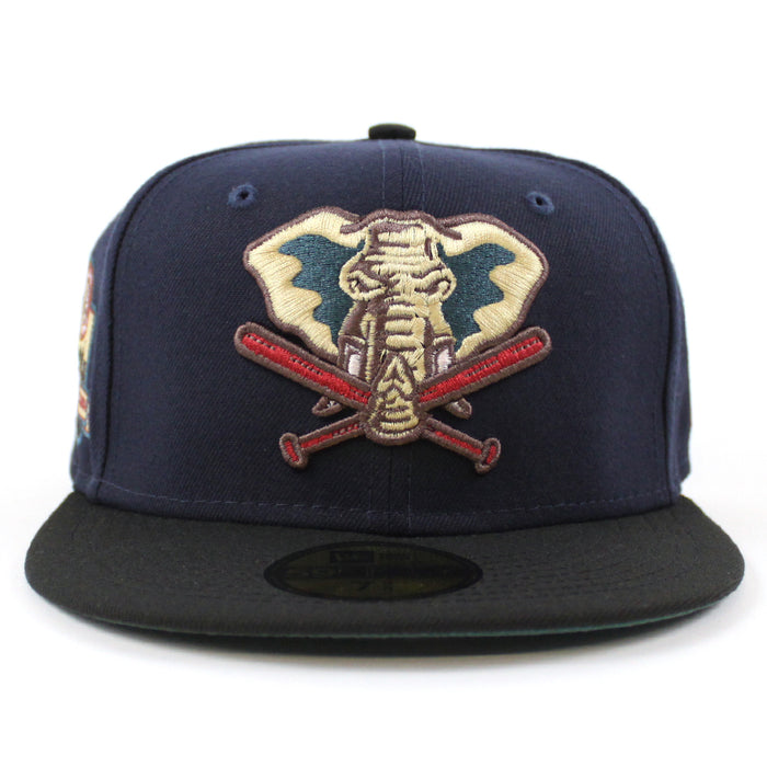 Oakland Athletics 40 YEARS New Era 59Fifty Fitted Hat (NIGHT SHIFT NAVY BLACK PINE NEEDLE GREEN Under Brim)