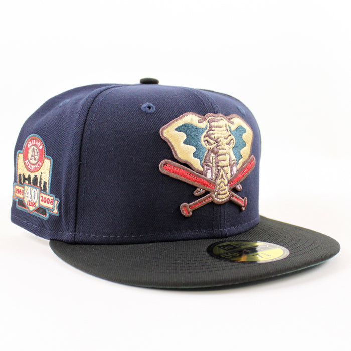 Oakland Athletics 40 YEARS New Era 59Fifty Fitted Hat (NIGHT SHIFT NAVY BLACK PINE NEEDLE GREEN Under Brim)