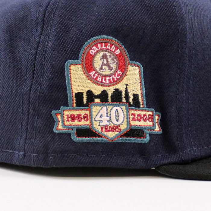 Oakland Athletics 40 YEARS New Era 59Fifty Fitted Hat (NIGHT SHIFT NAVY BLACK PINE NEEDLE GREEN Under Brim)