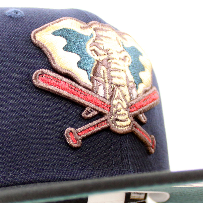Oakland Athletics 40 YEARS New Era 59Fifty Fitted Hat (NIGHT SHIFT NAVY BLACK PINE NEEDLE GREEN Under Brim)