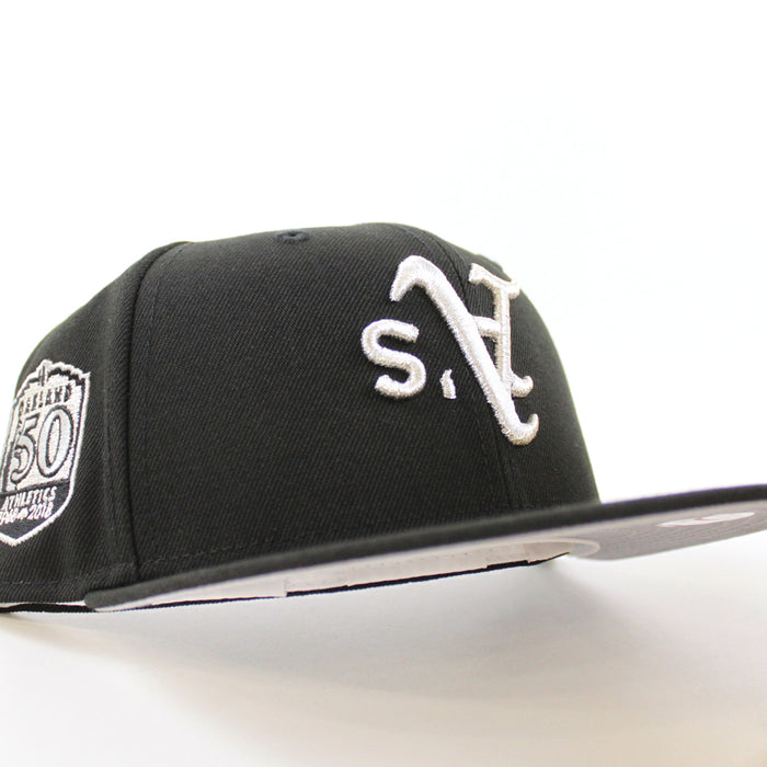 Oakland Athletics 50th Anniversary New Era 59Fifty Fitted Hat (Black Metallic Silver Underbrim)