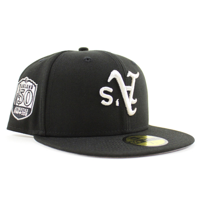 Oakland Athletics 50th Anniversary New Era 59Fifty Fitted Hat (Black Metallic Silver Underbrim)