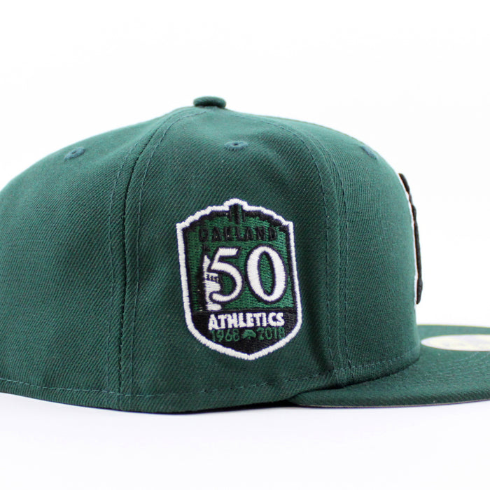 Oakland Athletics 50TH ANNIVERSARY New Era 59Fifty Fitted Hat (GITD Green Gray Under Brim)