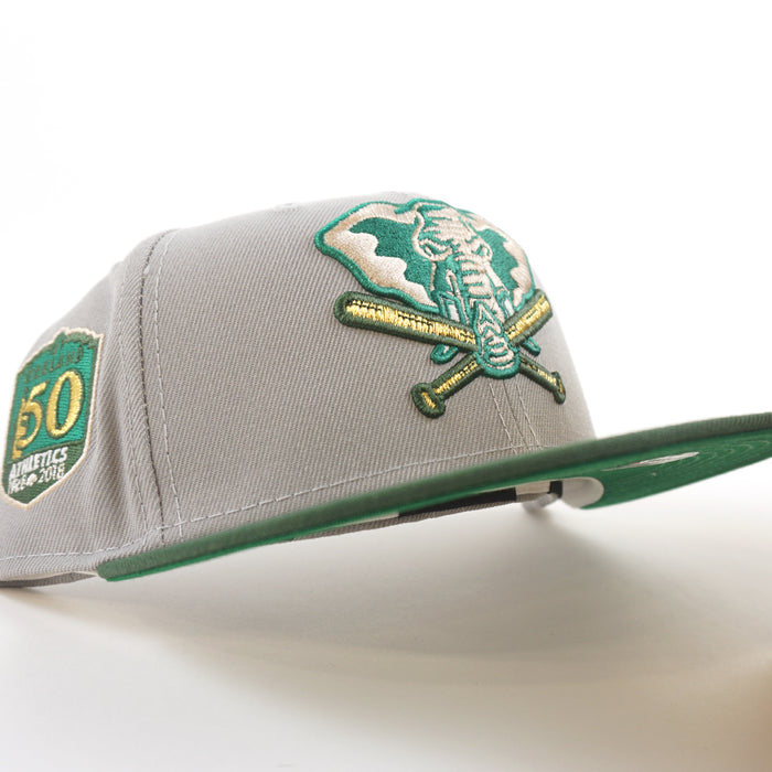 Oakland Athletics 50th Anniversary New Era 59Fifty Fitted Hat (Gray Dark Green Kelly Under Brim)