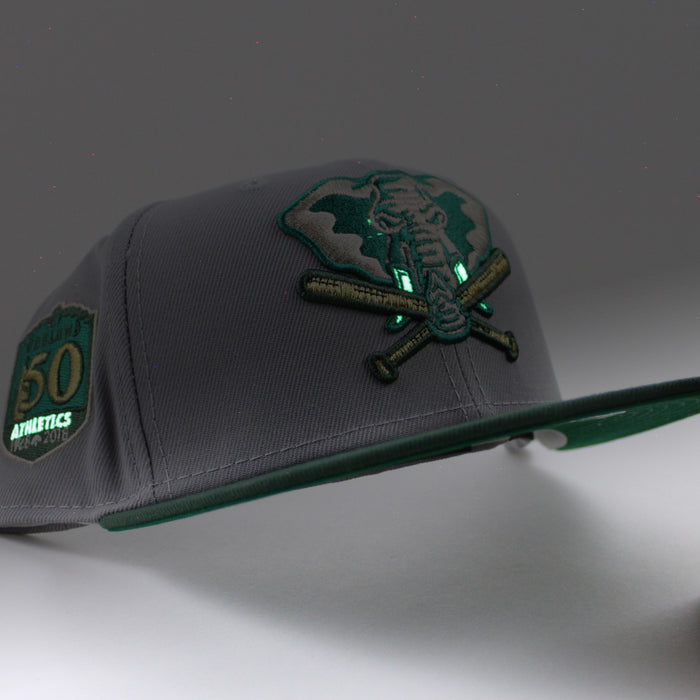 Oakland Athletics 50th Anniversary New Era 59Fifty Fitted Hat (Gray Dark Green Kelly Under Brim)
