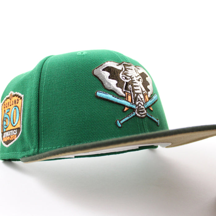 Oakland Athletics 50th ANNIVERSARY New Era 59Fifty Fitted Hat (Kelly Green Dark Green Khaki Under Brim)
