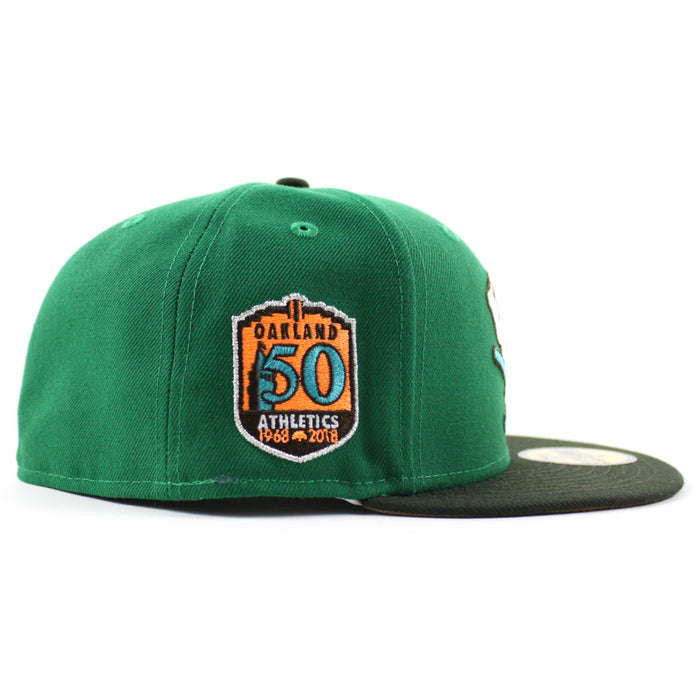 Oakland Athletics 50th ANNIVERSARY New Era 59Fifty Fitted Hat (Kelly Green Dark Green Khaki Under Brim)