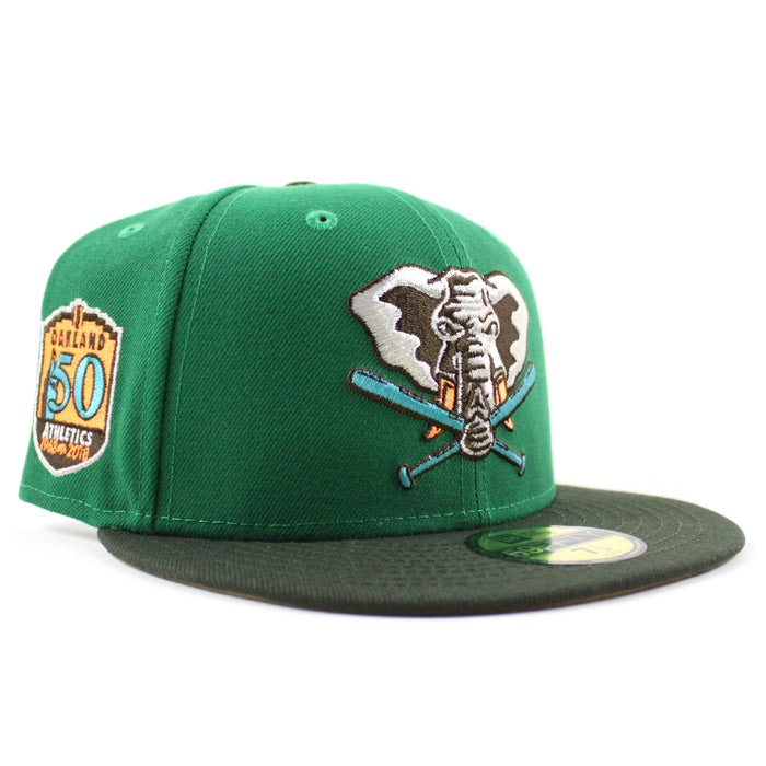 Oakland Athletics 50th ANNIVERSARY New Era 59Fifty Fitted Hat (Kelly Green Dark Green Khaki Under Brim)