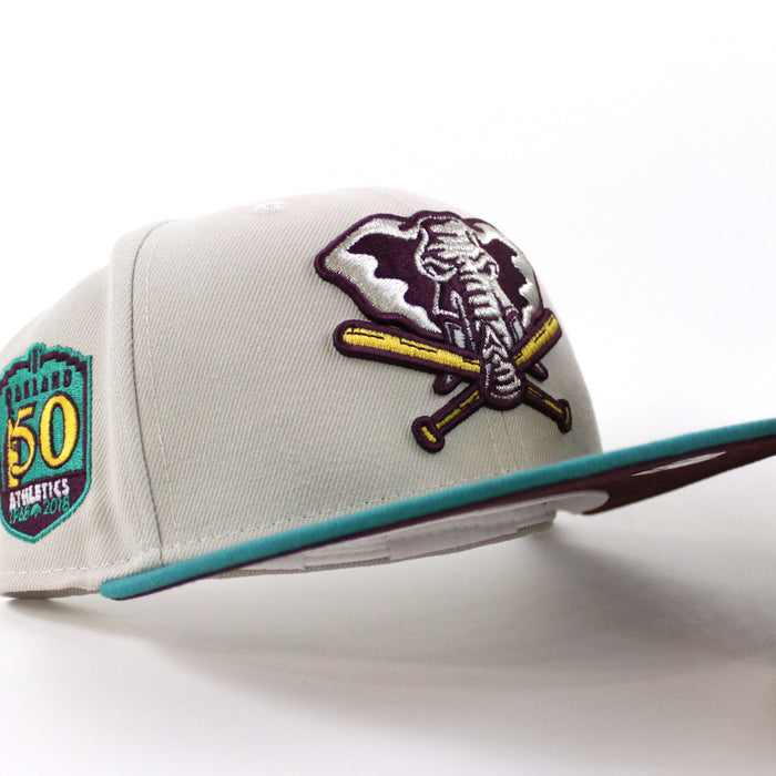 Oakland Athletics 50TH ANNIVERSARY New Era 59Fifty Fitted Hat (Stone Teal Maroon Under Brim)