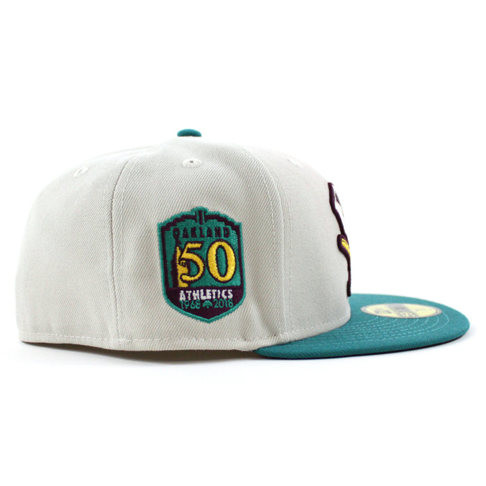 Oakland Athletics 50TH ANNIVERSARY New Era 59Fifty Fitted Hat (Stone Teal Maroon Under Brim)