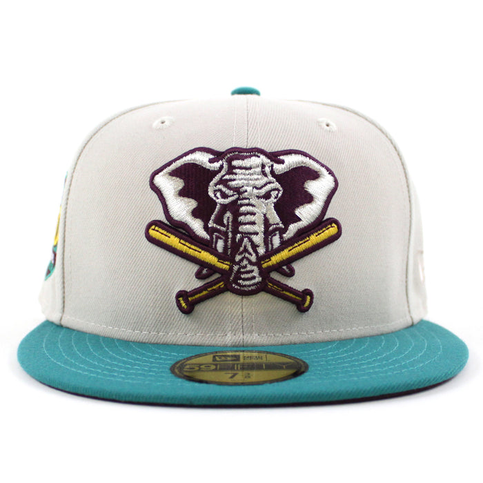 Oakland Athletics 50TH ANNIVERSARY New Era 59Fifty Fitted Hat (Stone Teal Maroon Under Brim)