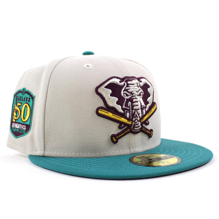 Oakland Athletics 50TH ANNIVERSARY New Era 59Fifty Fitted Hat (Stone Teal Maroon Under Brim)
