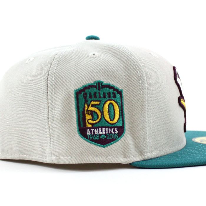Oakland Athletics 50TH ANNIVERSARY New Era 59Fifty Fitted Hat (Stone Teal Maroon Under Brim)