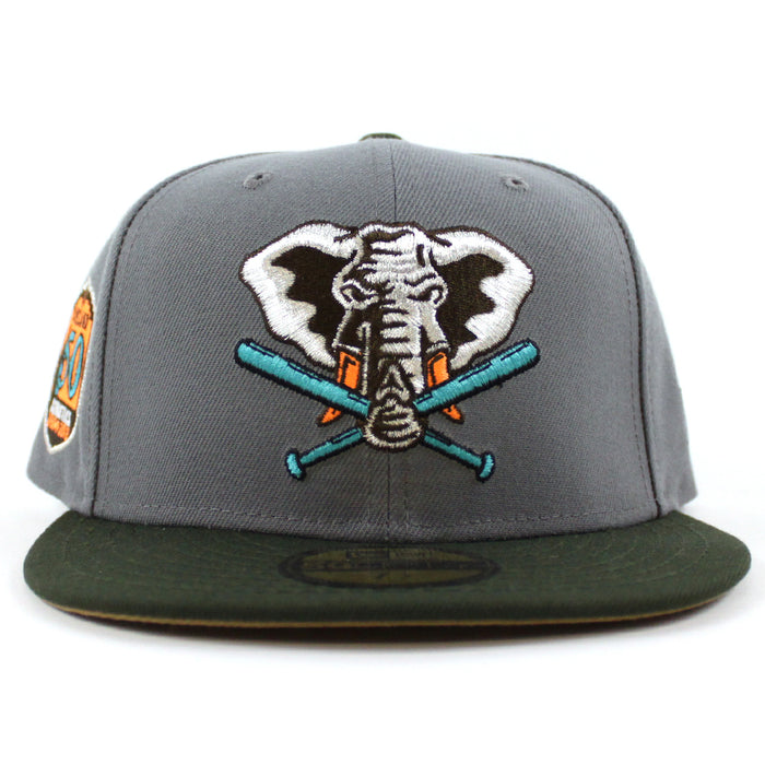 Oakland Athletics 50TH Anniversary New Era 59Fifty Fitted Hat (Storm Gray Dark Green Khaki Under Brim)