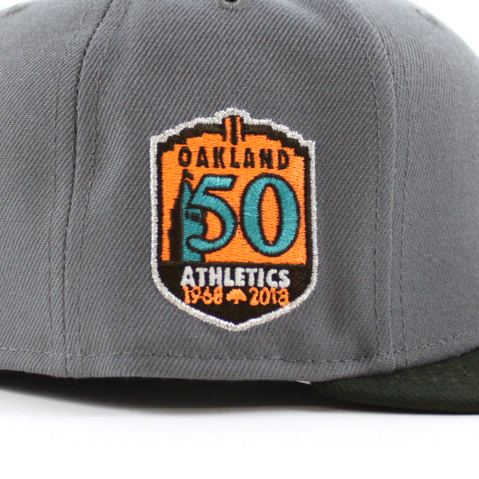 Oakland Athletics 50TH Anniversary New Era 59Fifty Fitted Hat (Storm Gray Dark Green Khaki Under Brim)