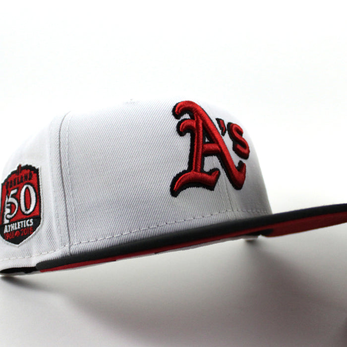 Oakland Athletics 50TH Anniversary New Era 59Fifty Fitted Hat (White Black Red Under Brim)