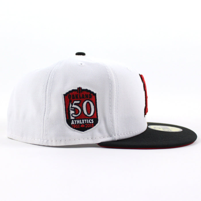Oakland Athletics 50TH Anniversary New Era 59Fifty Fitted Hat (White Black Red Under Brim)
