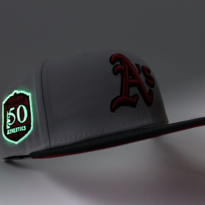 Oakland Athletics 50TH Anniversary New Era 59Fifty Fitted Hat (White Black Red Under Brim)