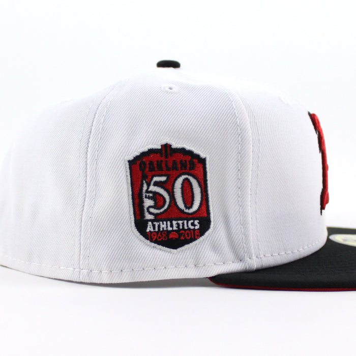 Oakland Athletics 50TH Anniversary New Era 59Fifty Fitted Hat (White Black Red Under Brim)