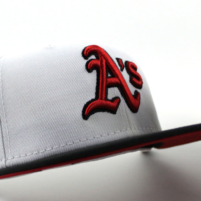 Oakland Athletics 50TH Anniversary New Era 59Fifty Fitted Hat (White Black Red Under Brim)