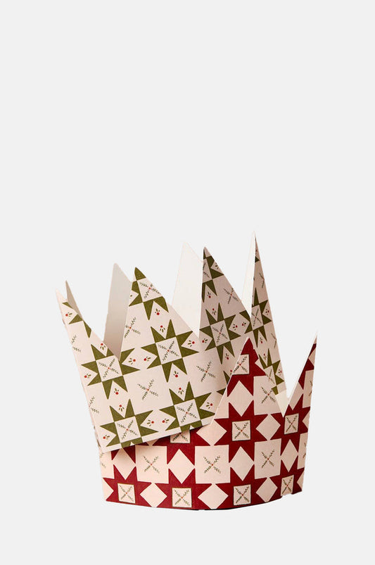 Katie Leamon Pack of 6 Green and Red Quilt Pattern Christmas Crown Cards.