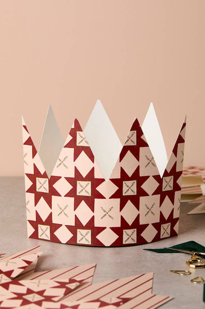 Pack of 6 Green & Red Quilt Pattern Christmas Crown Cards