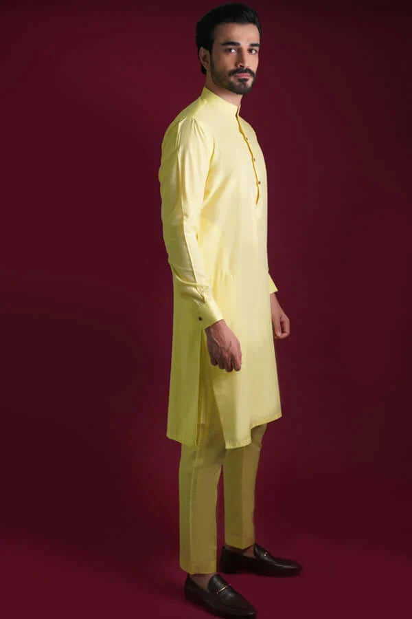 Pale Lemon Embroidered Waistcoat set