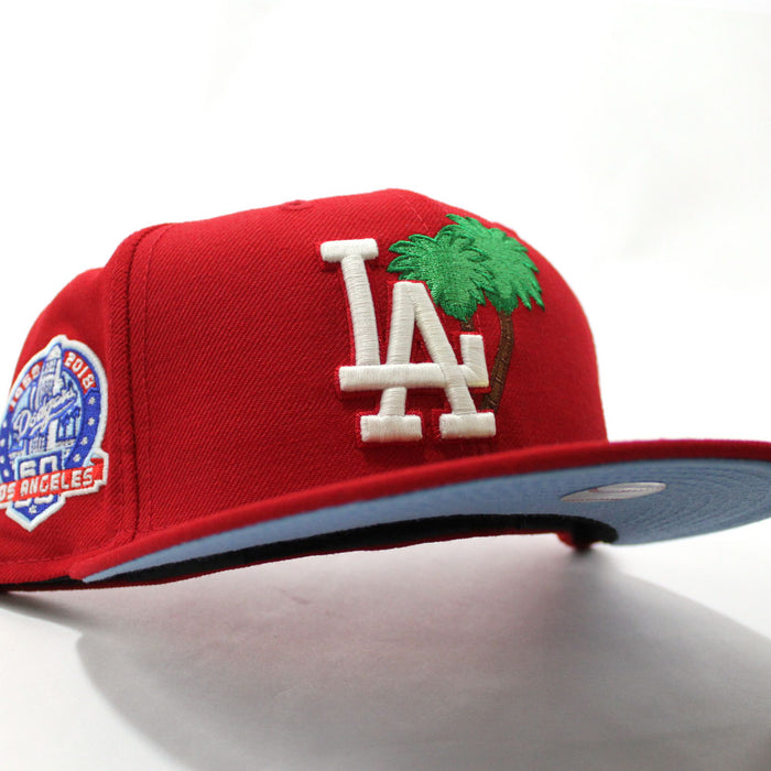 Palm Tree Los Angeles Dodgers 60th Anniversary New Era 59Fifty Fitted Hat (Glow in the Dark Red Sky Blue Under Brim)