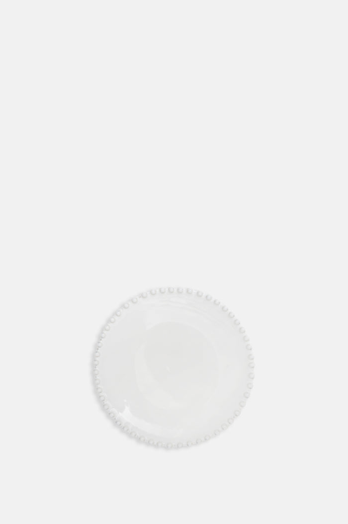 Costa Nova pearl white bread plate with beaded edging.