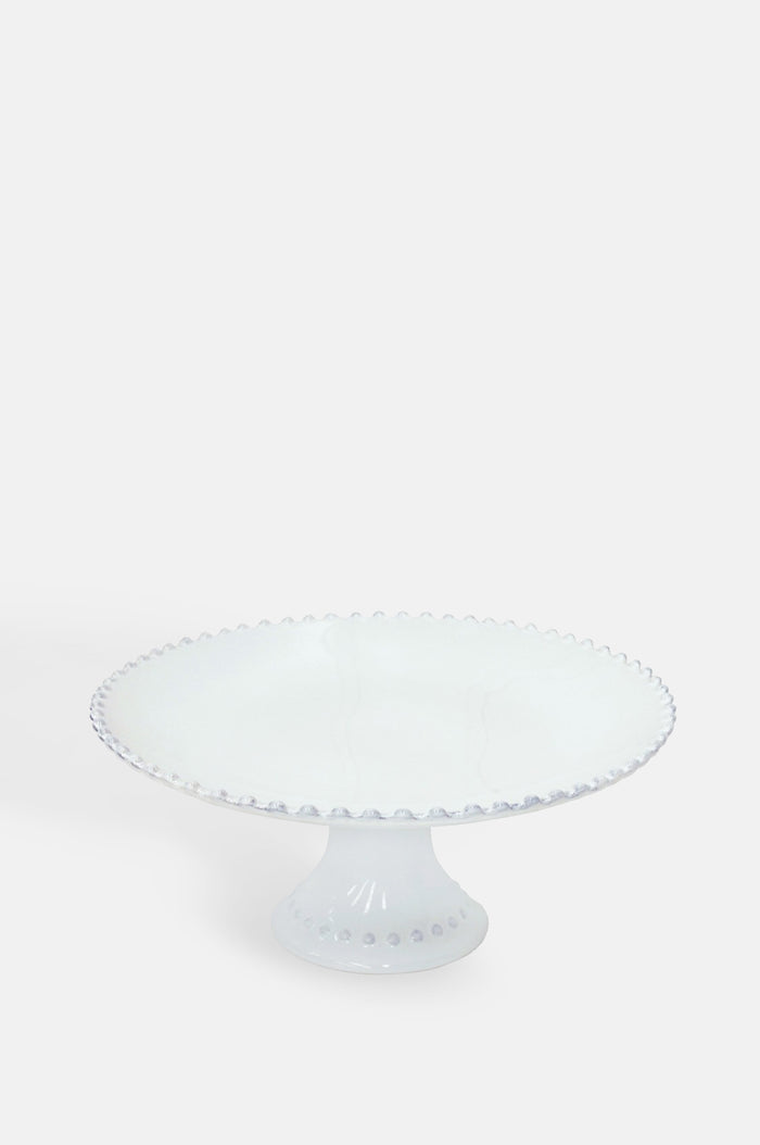 Costa Nova pearl white footed cake plate 28cm with pearl edging.