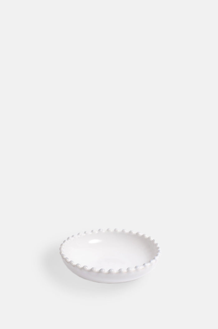 Costa Nova pearl white shallow mini bowl with pearl edging.