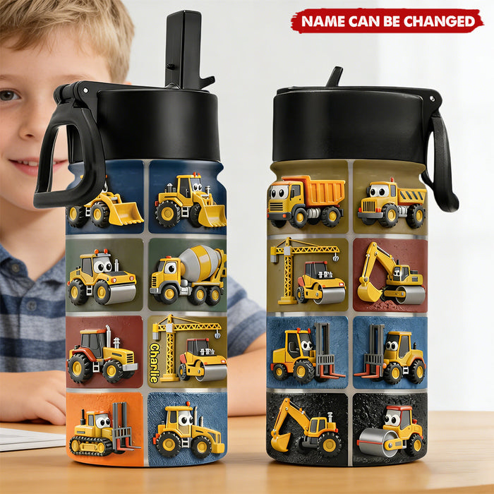 Personalized Construction Machine Kid Tumbler With Name | Fun Excavator & Digger Birthday Gift For Kids