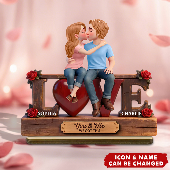 Personalized Eternal Rose LOVE Couple Forever Together Wooden Plaque With Names & Icons | Heartfelt Valentine's Day Anniversary Gift For Couples
