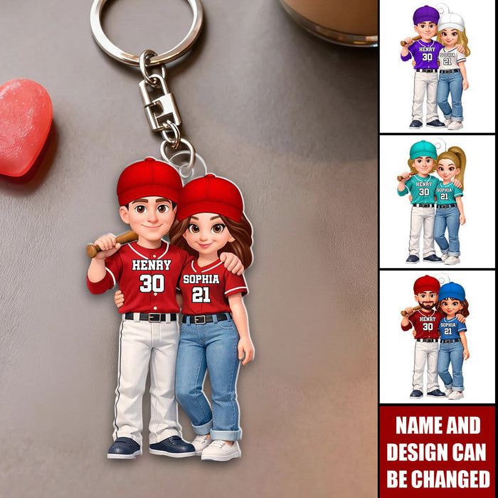 Personalized I'll Always Be Your Biggest Fan Baseball Couple Keychain With Names & Design & Number | Romantic Valentine's Day Gift For Husband Wife