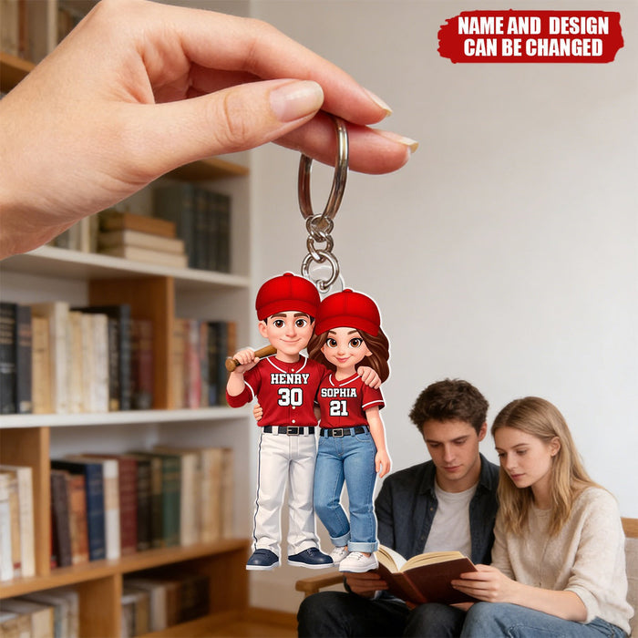 Personalized I'll Always Be Your Biggest Fan Baseball Couple Keychain With Names & Design & Number | Romantic Valentine's Day Gift For Husband Wife